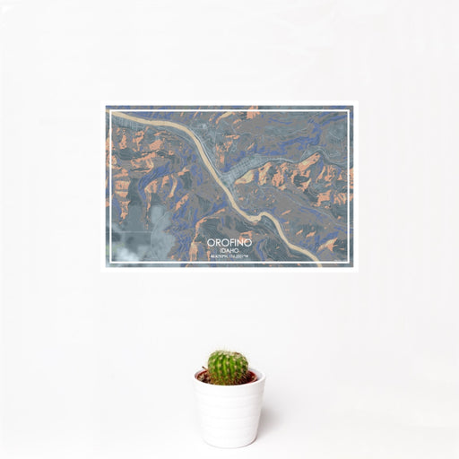 12x18 Orofino Idaho Map Print Landscape Orientation in Afternoon Style With Small Cactus Plant in White Planter