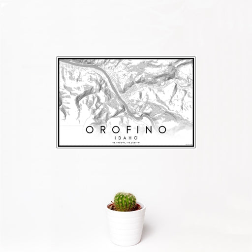 12x18 Orofino Idaho Map Print Landscape Orientation in Classic Style With Small Cactus Plant in White Planter