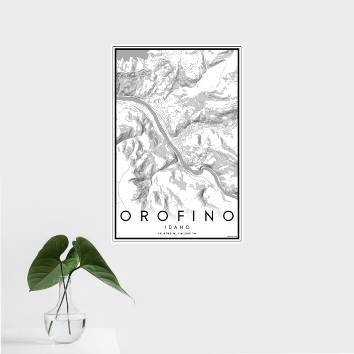 16x24 Orofino Idaho Map Print Portrait Orientation in Classic Style With Tropical Plant Leaves in Water