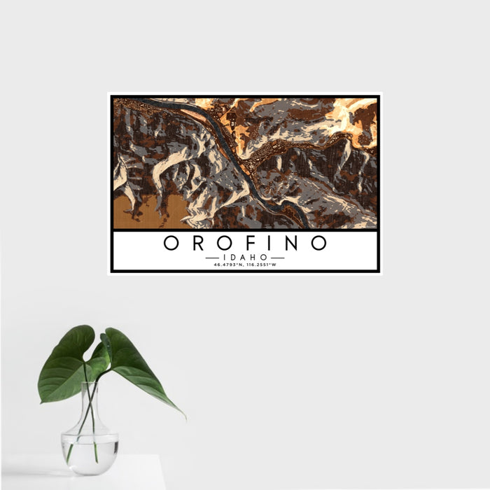 16x24 Orofino Idaho Map Print Landscape Orientation in Ember Style With Tropical Plant Leaves in Water