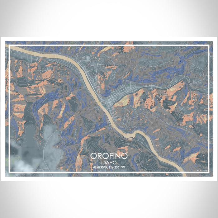 Orofino Idaho Map Print Landscape Orientation in Afternoon Style With Shaded Background