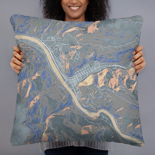Person holding 22x22 Custom Orofino Idaho Map Throw Pillow in Afternoon