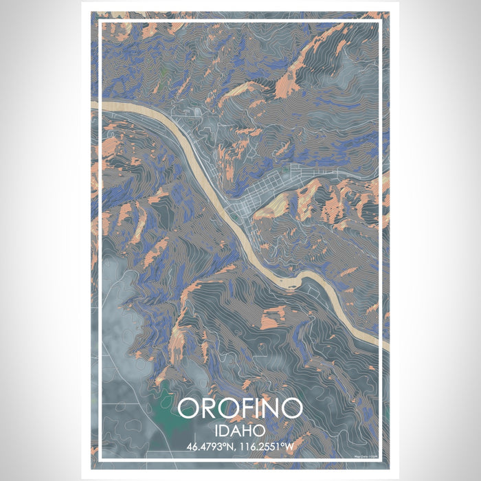 Orofino Idaho Map Print Portrait Orientation in Afternoon Style With Shaded Background