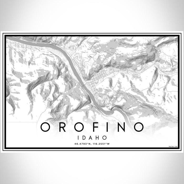 Orofino Idaho Map Print Landscape Orientation in Classic Style With Shaded Background