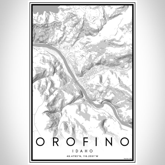 Orofino Idaho Map Print Portrait Orientation in Classic Style With Shaded Background