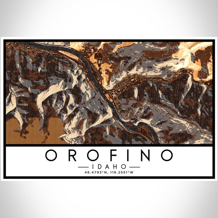 Orofino Idaho Map Print Landscape Orientation in Ember Style With Shaded Background