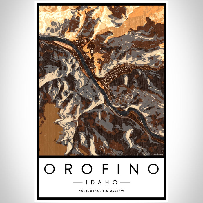Orofino Idaho Map Print Portrait Orientation in Ember Style With Shaded Background