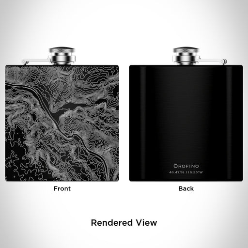 Rendered View of Orofino Idaho Map Engraving on 6oz Stainless Steel Flask in Black