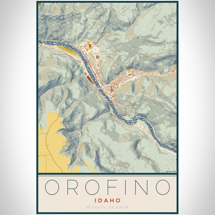 Orofino Idaho Map Print Portrait Orientation in Woodblock Style With Shaded Background