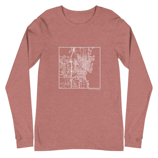 Oshkosh Wisconsin  Map Unisex Long-Sleeve T-shirt with City inscription in Heather Mauve