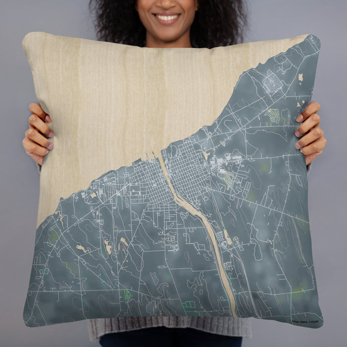 Person holding 22x22 Custom Oswego New York Map Throw Pillow in Afternoon