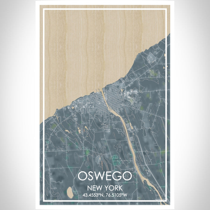 Oswego New York Map Print Portrait Orientation in Afternoon Style With Shaded Background