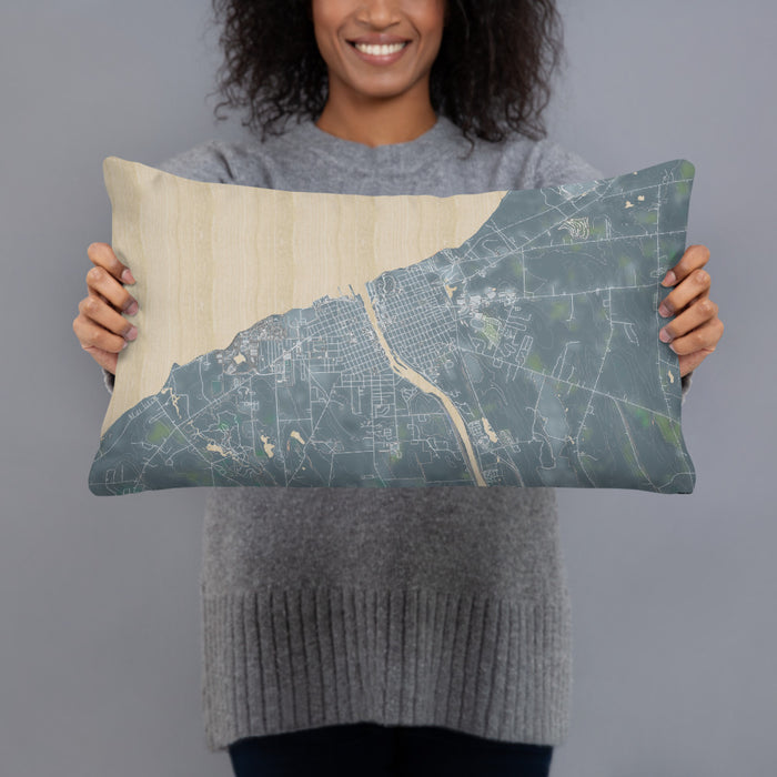 Person holding 20x12 Custom Oswego New York Map Throw Pillow in Afternoon