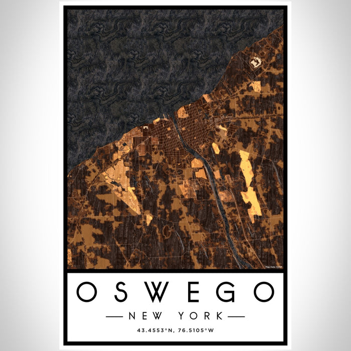 Oswego New York Map Print Portrait Orientation in Ember Style With Shaded Background