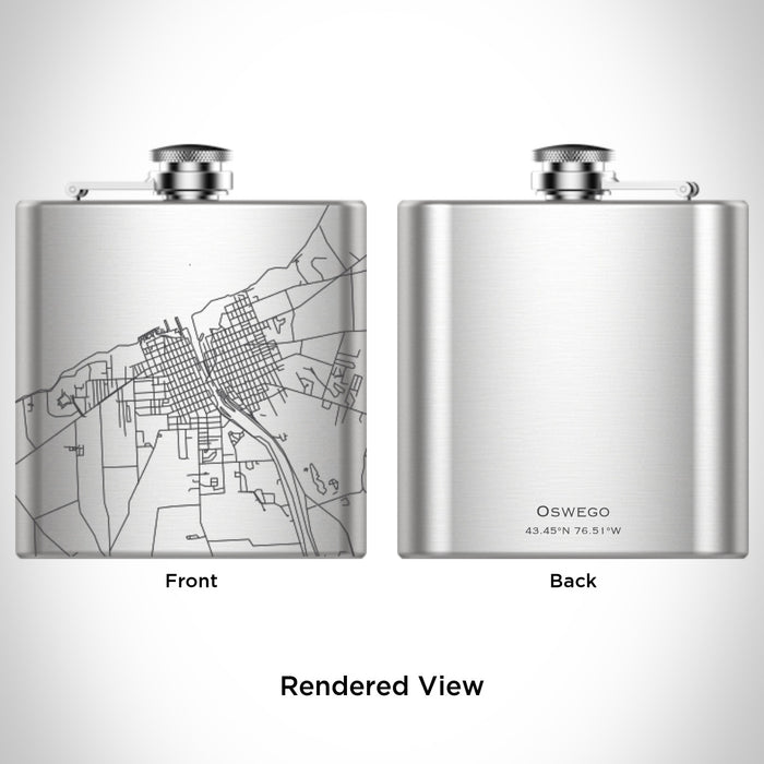 Rendered View of Oswego New York Map Engraving on 6oz Stainless Steel Flask