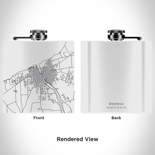 Rendered View of Oswego New York Map Engraving on 6oz Stainless Steel Flask in White