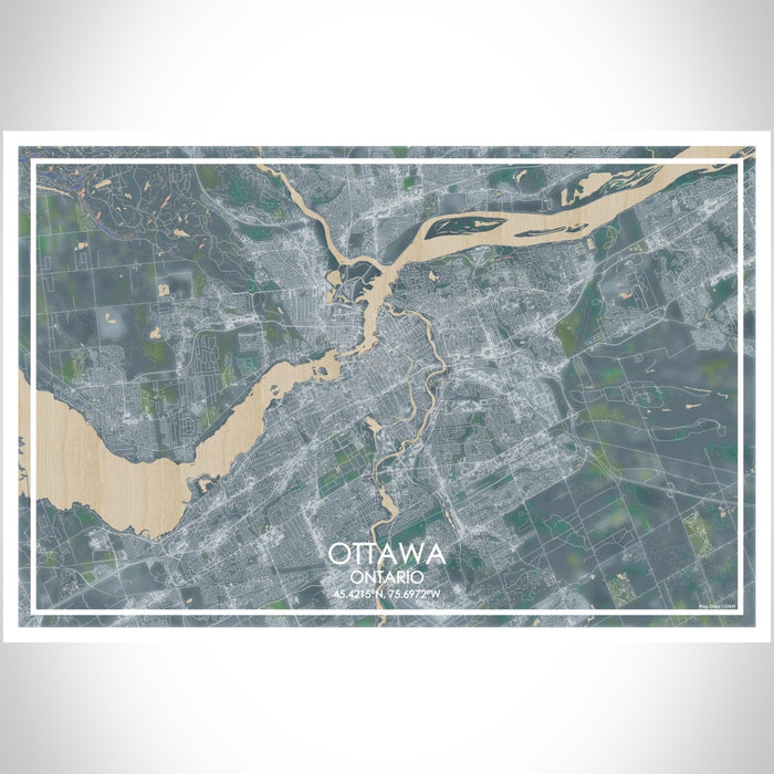 Ottawa Ontario Map Print Landscape Orientation in Afternoon Style With Shaded Background