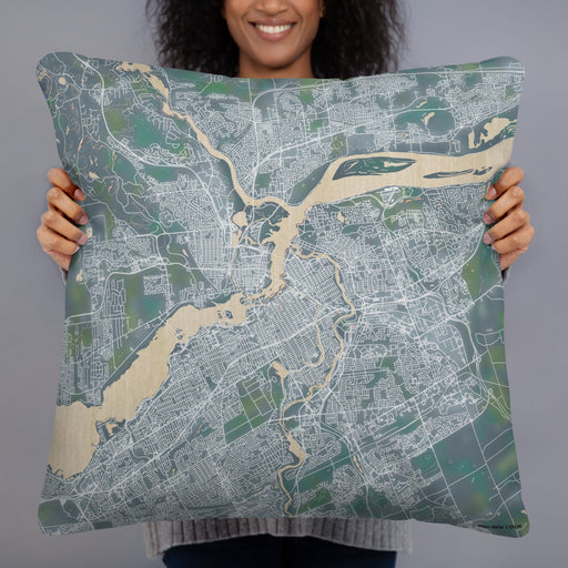 Person holding 22x22 Custom Ottawa Ontario Map Throw Pillow in Afternoon