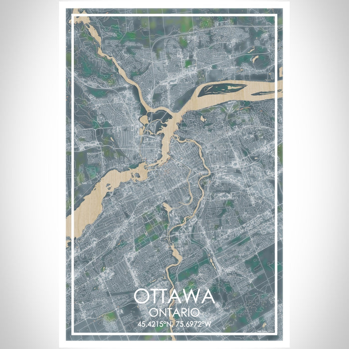 Ottawa Ontario Map Print Portrait Orientation in Afternoon Style With Shaded Background