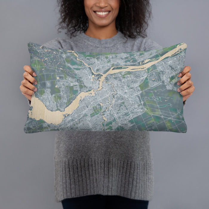 Person holding 20x12 Custom Ottawa Ontario Map Throw Pillow in Afternoon