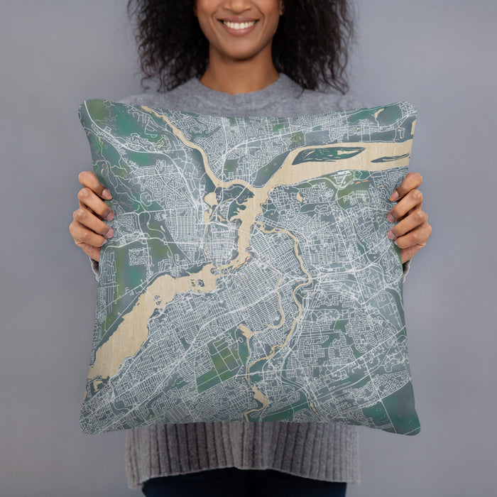Person holding 18x18 Custom Ottawa Ontario Map Throw Pillow in Afternoon