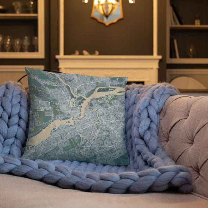 Custom Ottawa Ontario Map Throw Pillow in Afternoon on Cream Colored Couch