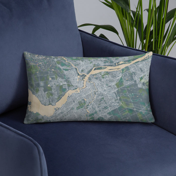 Custom Ottawa Ontario Map Throw Pillow in Afternoon on Blue Colored Chair