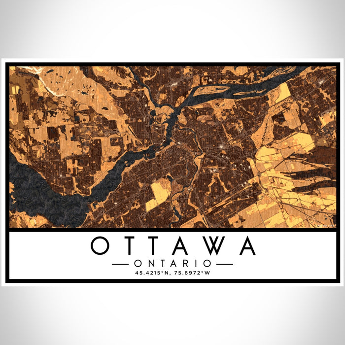 Ottawa Ontario Map Print Landscape Orientation in Ember Style With Shaded Background
