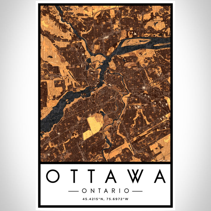 Ottawa Ontario Map Print Portrait Orientation in Ember Style With Shaded Background