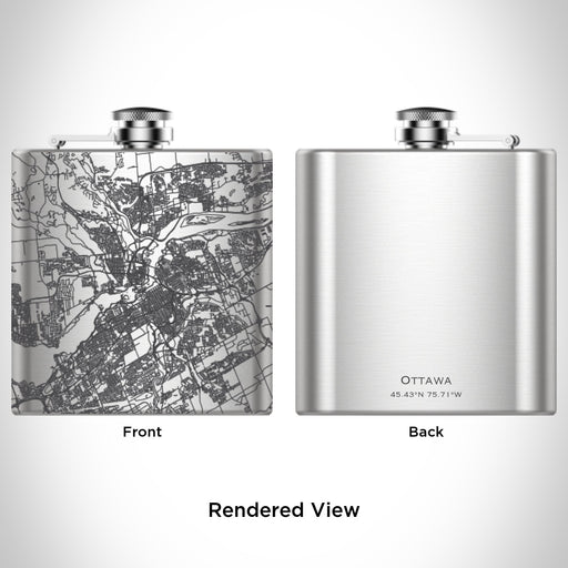 Rendered View of Ottawa Ontario Map Engraving on 6oz Stainless Steel Flask