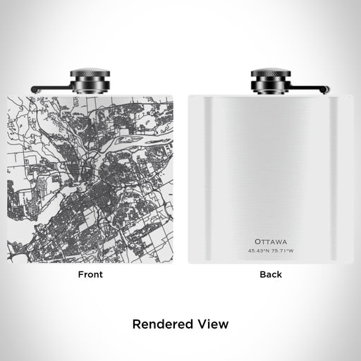 Rendered View of Ottawa Ontario Map Engraving on 6oz Stainless Steel Flask in White
