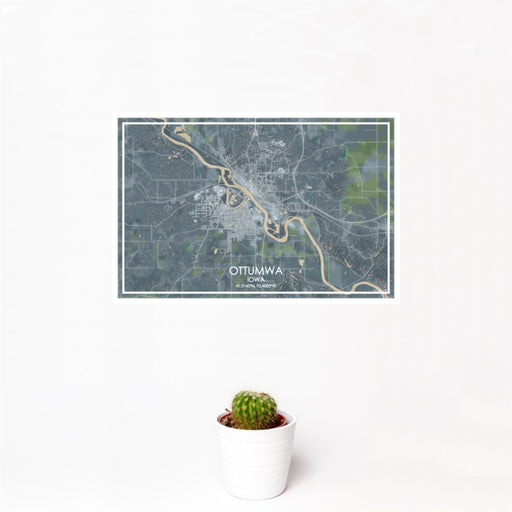 12x18 Ottumwa Iowa Map Print Landscape Orientation in Afternoon Style With Small Cactus Plant in White Planter