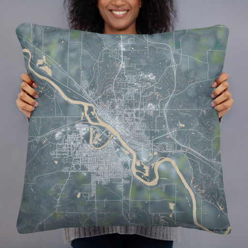 Person holding 22x22 Custom Ottumwa Iowa Map Throw Pillow in Afternoon