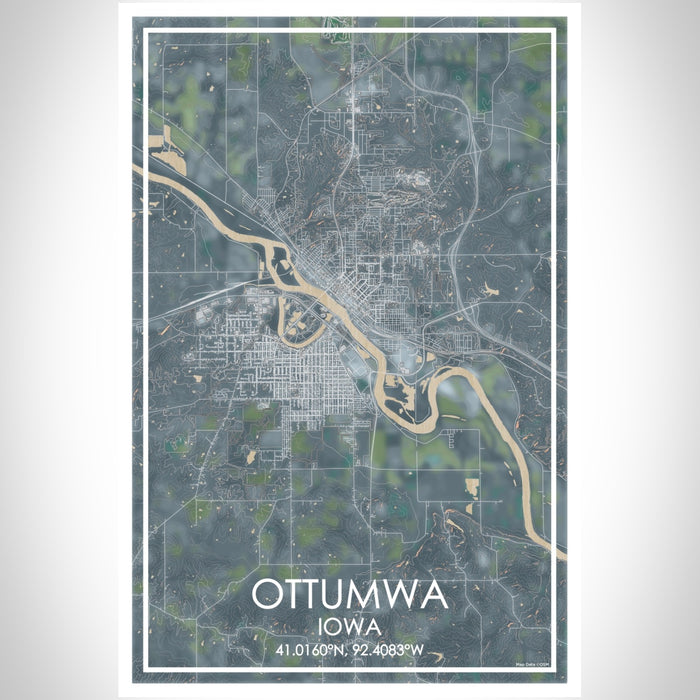 Ottumwa Iowa Map Print Portrait Orientation in Afternoon Style With Shaded Background