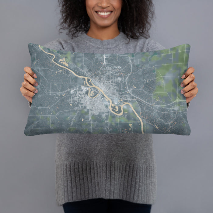 Person holding 20x12 Custom Ottumwa Iowa Map Throw Pillow in Afternoon