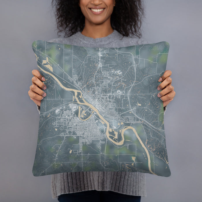 Person holding 18x18 Custom Ottumwa Iowa Map Throw Pillow in Afternoon