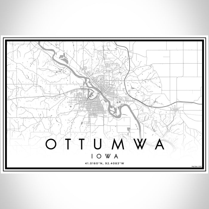 Ottumwa Iowa Map Print Landscape Orientation in Classic Style With Shaded Background