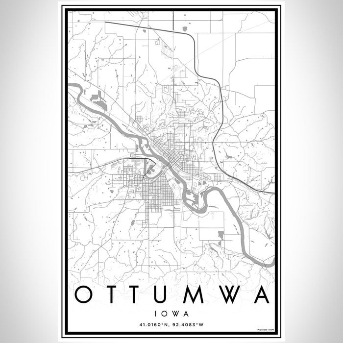 Ottumwa Iowa Map Print Portrait Orientation in Classic Style With Shaded Background