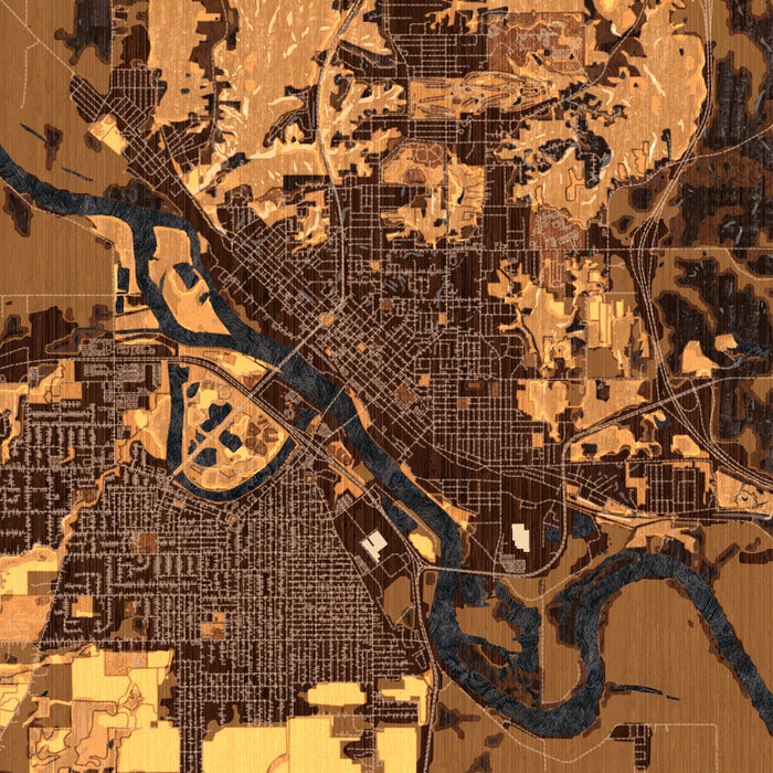 Ottumwa Iowa Map Print in Ember Style Zoomed In Close Up Showing Details