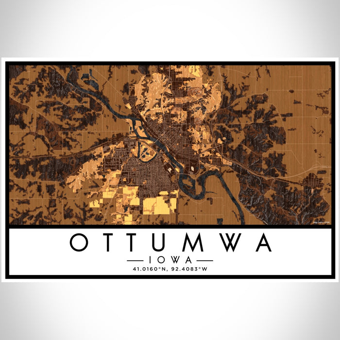 Ottumwa Iowa Map Print Landscape Orientation in Ember Style With Shaded Background