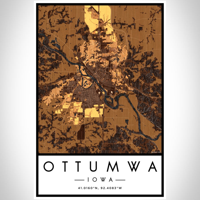 Ottumwa Iowa Map Print Portrait Orientation in Ember Style With Shaded Background