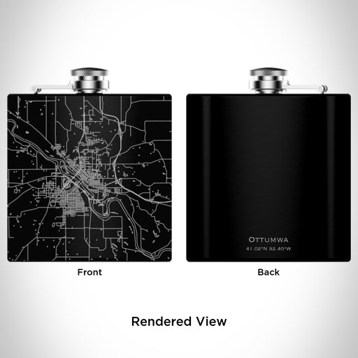 Rendered View of Ottumwa Iowa Map Engraving on 6oz Stainless Steel Flask in Black