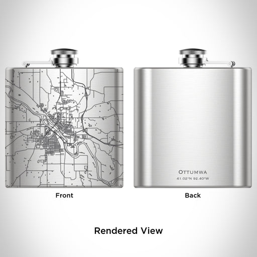 Rendered View of Ottumwa Iowa Map Engraving on 6oz Stainless Steel Flask