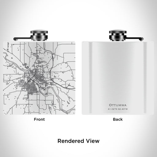 Rendered View of Ottumwa Iowa Map Engraving on 6oz Stainless Steel Flask in White
