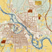 Ottumwa Iowa Map Print in Woodblock Style Zoomed In Close Up Showing Details