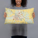 Person holding 20x12 Custom Ottumwa Iowa Map Throw Pillow in Woodblock