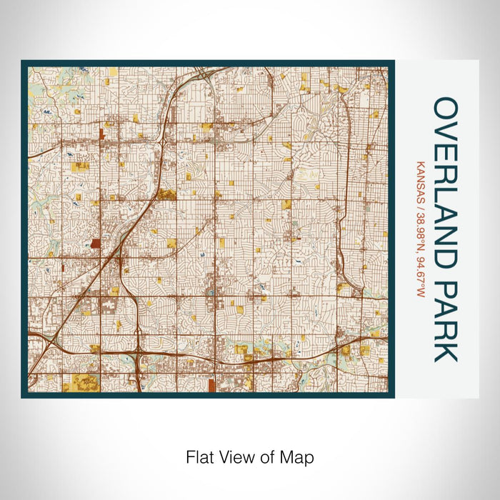 Rendered View of Overland Park Kansas Map on 20oz Stainless Steel Insulated Bottle with Bamboo Top with printed woodblock style map
