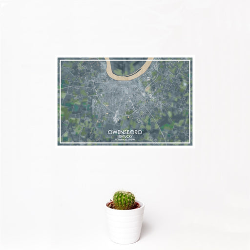 12x18 Owensboro Kentucky Map Print Landscape Orientation in Afternoon Style With Small Cactus Plant in White Planter