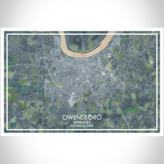 Owensboro Kentucky Map Print Landscape Orientation in Afternoon Style With Shaded Background