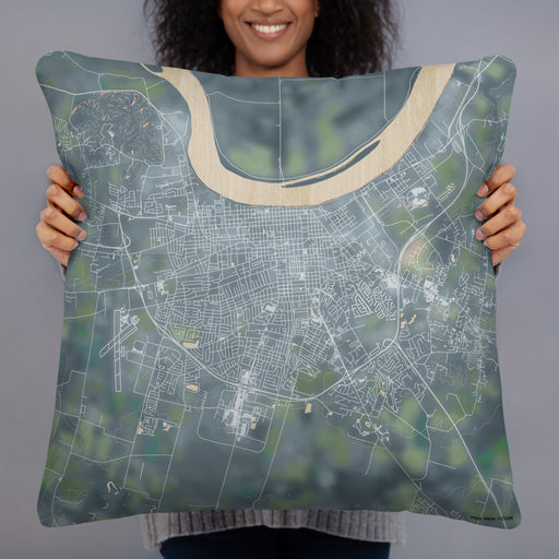 Person holding 22x22 Custom Owensboro Kentucky Map Throw Pillow in Afternoon